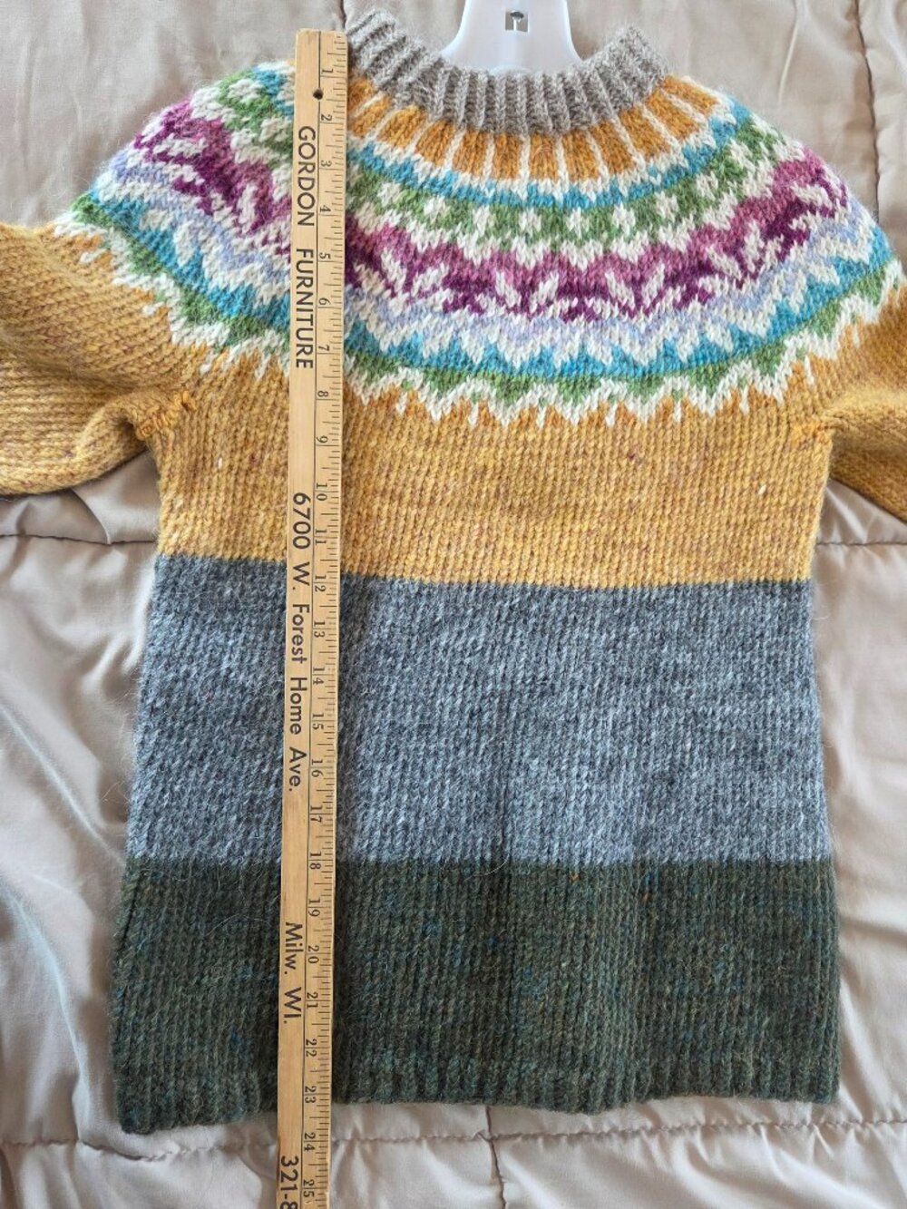Oslo Hand-Knit Homemade Wool Sweater Classic Norwegian Fair Isle Bright Colors S - Picture 5 of 6